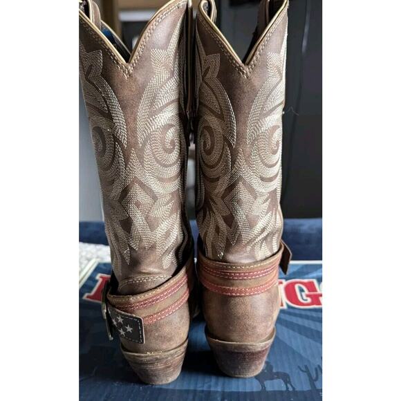Durango Crush American Flag Strap Cowboy Boots Women 7.5 Brown Western Rodeo - Picture 9 of 16